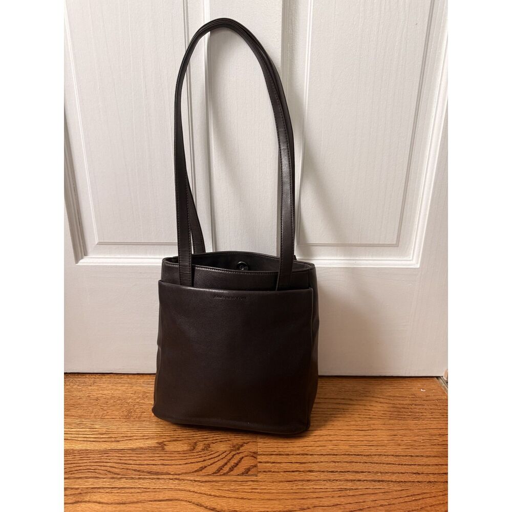 Vintage 90s Jones New York Chocolate Brown Leather Minimalist Shoulder Bag